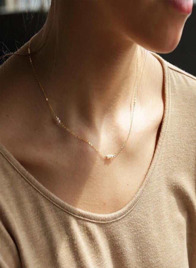 Collner Dainty Pearl Necklace 14K Gold/Silver Plated Cute Elegant Tiny Pearl Choker Delicate Layered Freshwater Pearl Necklace Everyday Jewelry Gift (Pearls Chain Gold) - Image 3